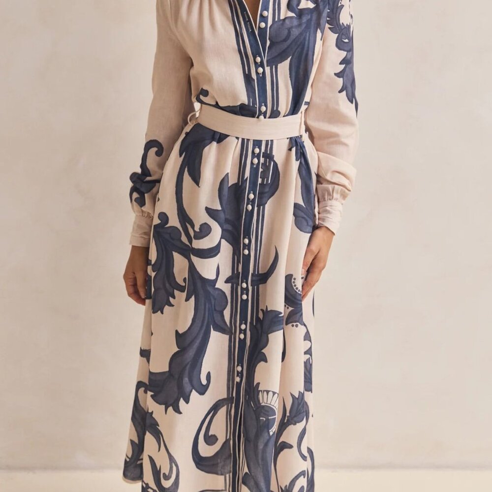Printed Button Down Belted Shirt Dress - Picture 2 of 10